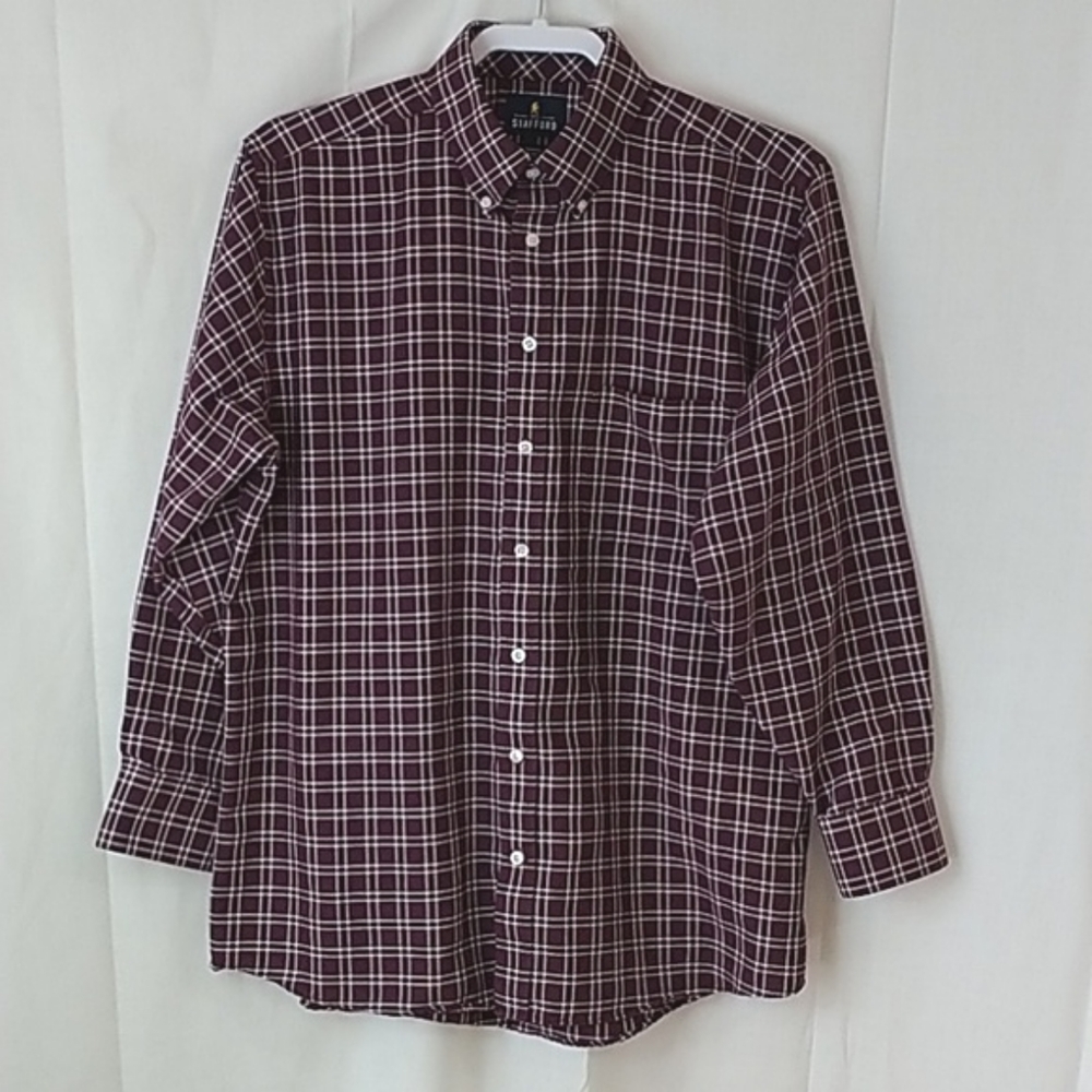 Stafford Men's Wrinkle Free Oxford Maroon White EUC 16 32/33